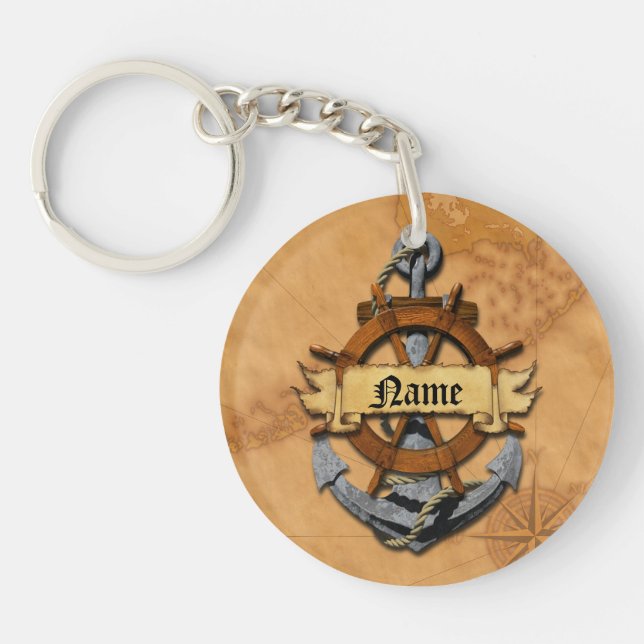 Personalised Nautical Anchor And Wheel Key Ring (Front)