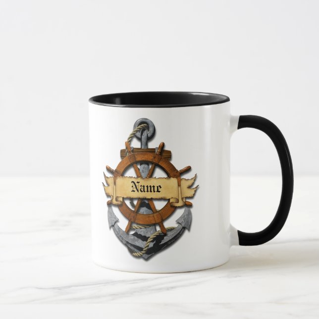 Personalised Nautical Anchor And Wheel Mug (Right)