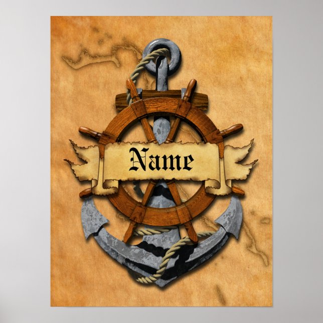 Personalised Nautical Anchor And Wheel Poster (Front)