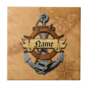 Personalised Nautical Anchor And Wheel Tile