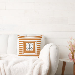 Personalised Nautical Anchor Dk Burnt Orange Cushion