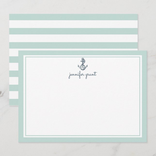 Personalised Nautical Anchor Flat Note Cards (Front/Back)