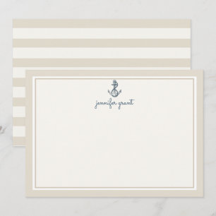 Personalised Nautical Anchor Flat Note Cards