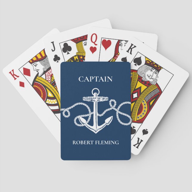 Personalised Nautical Anchor Navy Blue Playing Cards (Back)