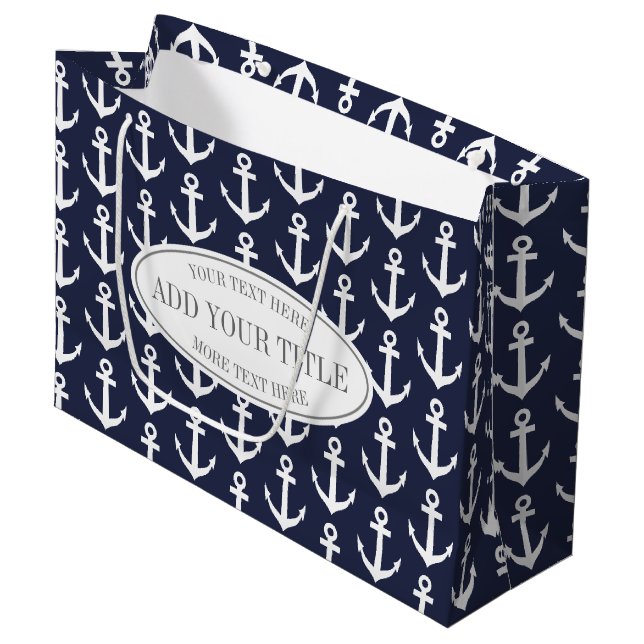 Personalised nautical anchor print large gift bags (Front Angled)