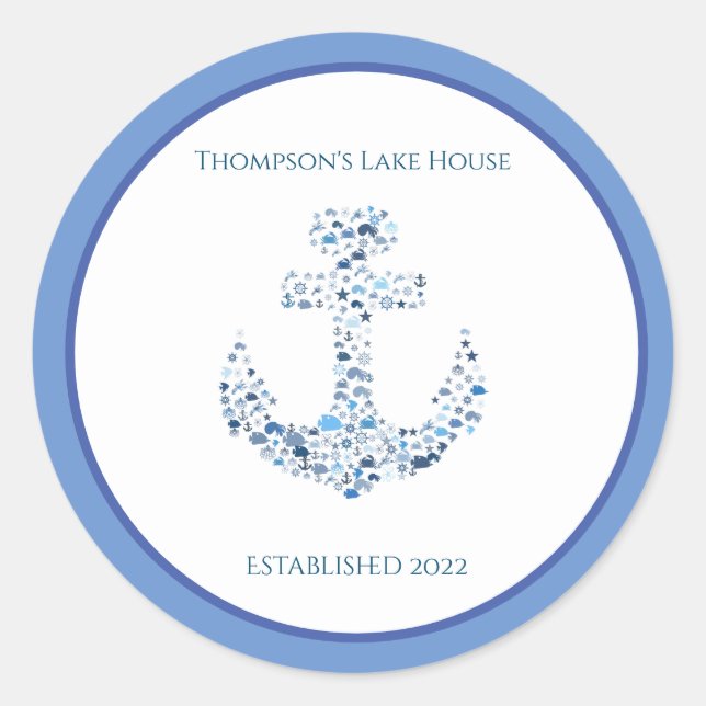 Personalised Nautical Anchor Themed   Classic Round Sticker (Front)