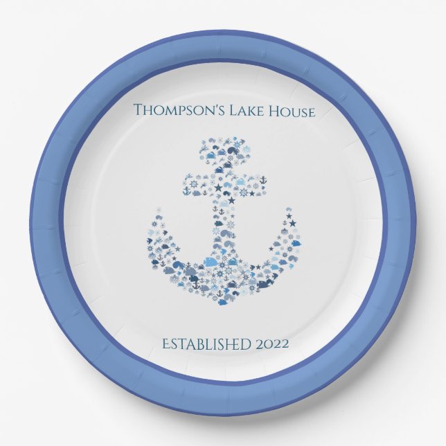 Personalised Nautical Anchor Themed    Paper Plate (Front)