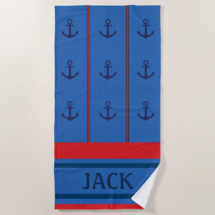 Personalised Nautical Beach Towel Coastal Anchor