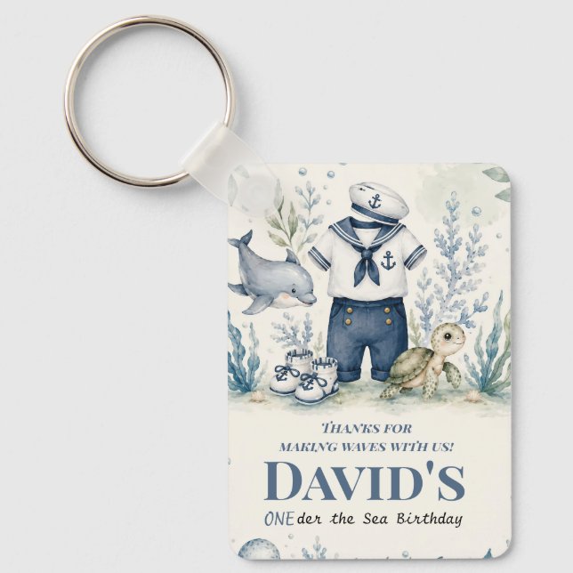 Personalised Nautical Birthday Greeting Card Key Ring (Front)