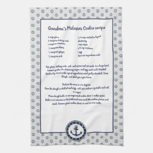 Personalised Nautical Black Anchor Recipe keepsake Tea Towel