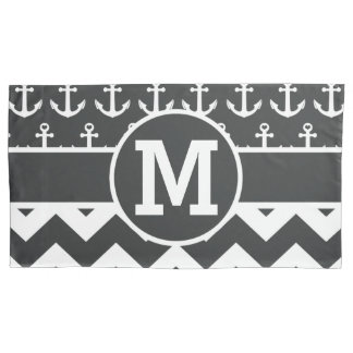 Personalised Nautical Black White Chevron Anchors Pillowcase
