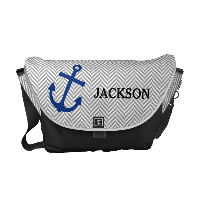 Personalised Nautical Blue Anchor Diaper Bag Courier Bag (Front)