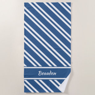 Personalised Nautical Blue and White Stripes Beach Towel