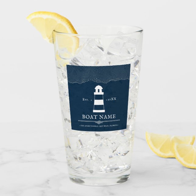 Personalised Nautical Blue lighthouse Boat  Glass (Front Ice)