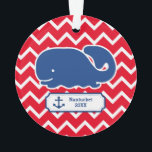 Personalised Nautical Blue Whale Anchor Chevron Ornament<br><div class="desc">This nautical preppy blue whale Anchor design features your text or monogram and a white chevron background with your custom colour. A cute, bright, colourful and classic whale pattern that’s perfect for a day at the beach, cottage by the ocean or nautical clothing, gifts or child's room. Personalise with your...</div>