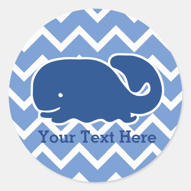 Personalised Nautical Blue Whale Chevron pattern Classic Round Sticker (Front)