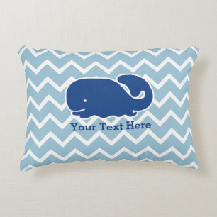 Personalised Nautical Blue Whale Chevron pattern Decorative Cushion