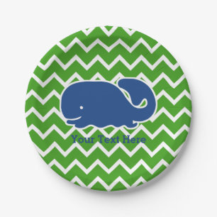 Personalised Nautical Blue Whale Chevron pattern Paper Plate