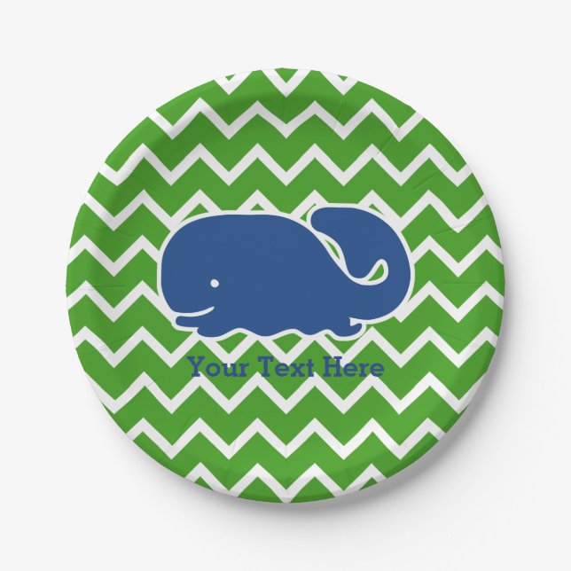 Personalised Nautical Blue Whale Chevron pattern Paper Plate (Front)