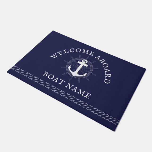 Personalised Nautical blue white Anchor Doormat (Angled)