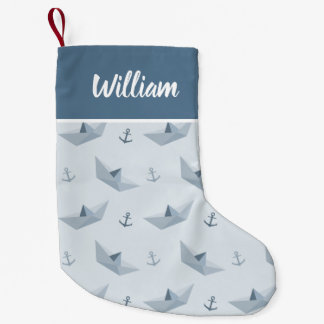 Personalised Nautical Boat & Anchor Pattern Boys Small Christmas Stocking