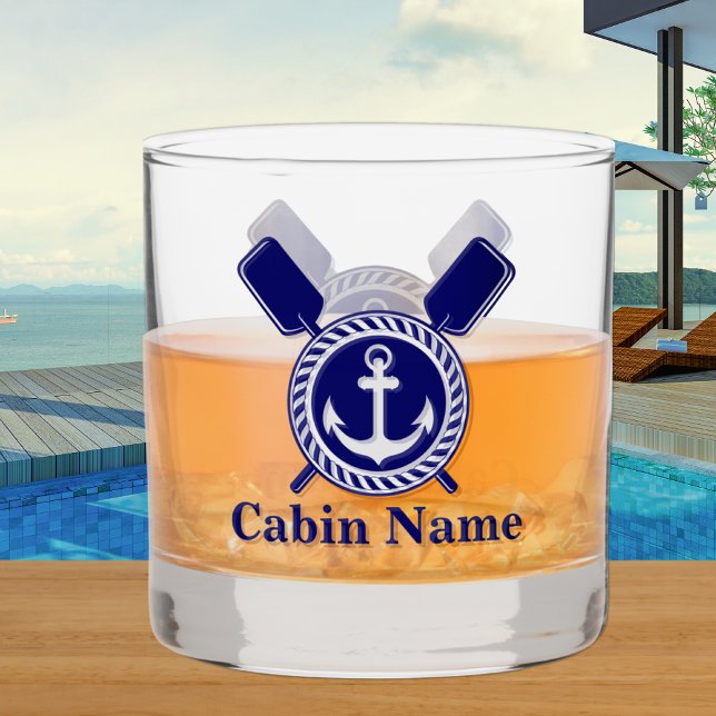 Personalised Nautical Boat Name Anchor  Navy Blue  Whiskey Glass (Creator Uploaded)