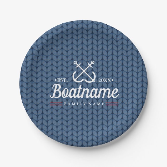 Personalised Nautical Boat Name Knitted Wool Paper Plate (Front)