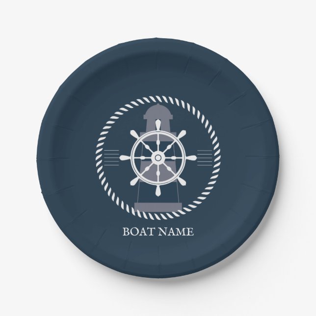 Personalised Nautical Boat Name Paper Plate (Front)