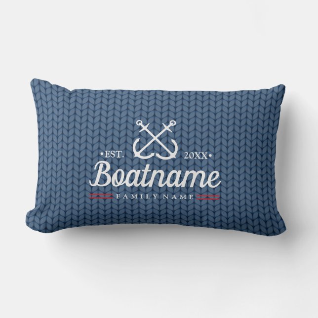 Personalised Nautical Boat Name Wool pattern Lumbar Cushion (Front)