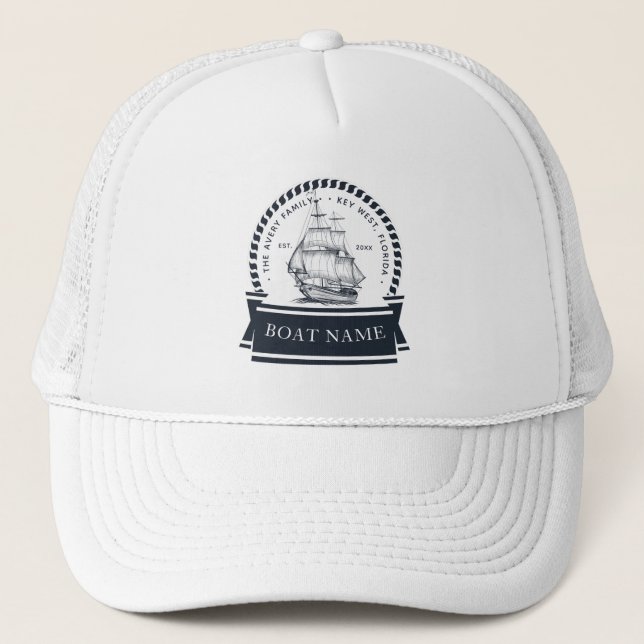 Personalised Nautical Boat Trucker Hat (Front)