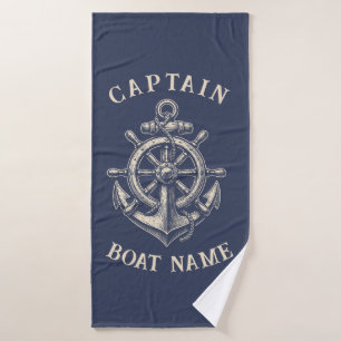 Personalised Nautical Captain Boat Name Anchor Bath Towel