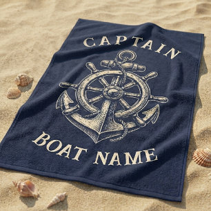 Personalised Nautical Captain Boat Name Anchor Beach Towel