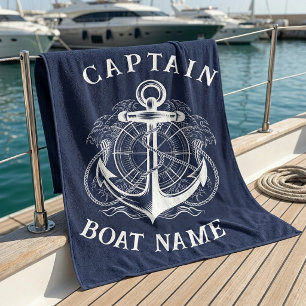 Personalised Nautical Captain Boat Name Anchor Beach Towel