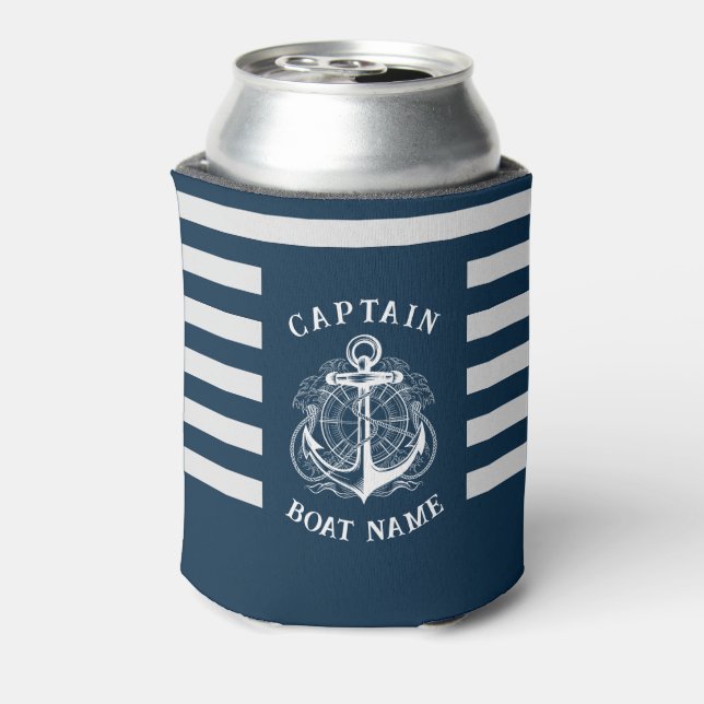  Personalised Nautical Captain Boat Name Anchor    Can Cooler (Can Back)