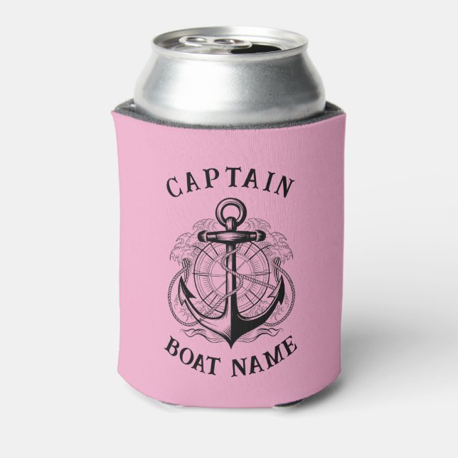 Personalised Nautical Captain Boat Name Anchor  Can Cooler (Can Back)