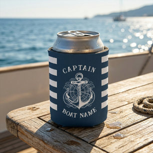 Personalised Nautical Captain Boat Name Anchor Can Cooler