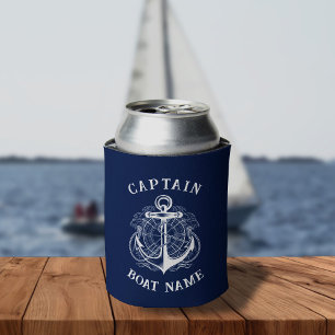 Personalised Nautical Captain Boat Name Anchor  Can Cooler