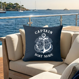 Personalised Nautical Captain Boat Name Anchor Cushion
