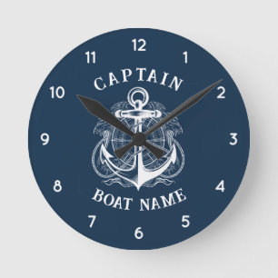 Personalised Nautical Captain Boat Name Anchor Round Clock