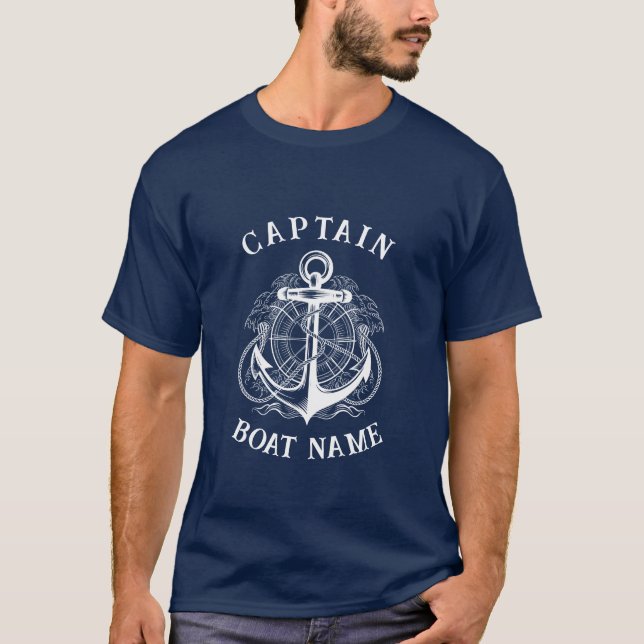 Personalised Nautical Captain Boat Name Anchor T-Shirt (Front)