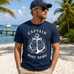 Personalised Nautical Captain Boat Name Anchor T-Shirt