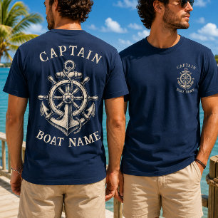 Personalised Nautical Captain Boat Name Anchor T-Shirt