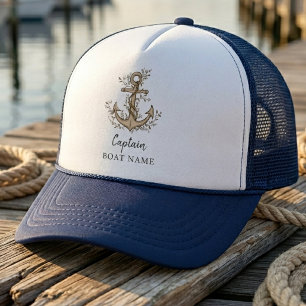 Personalised Nautical Captain Boat Name Anchor     Trucker Hat