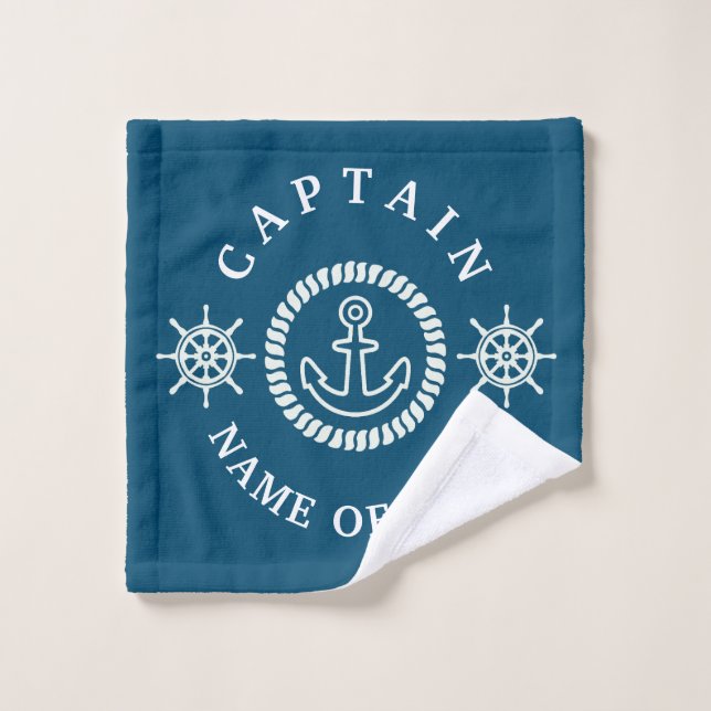 Personalised Nautical Captain/Boat Name Editable Bath Towel Set (Wash Cloth)