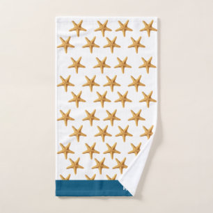 Personalised Nautical Coastal Starfish Blue-White Hand Towel