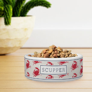 Personalised Nautical Crab Pattern Pet Bowl