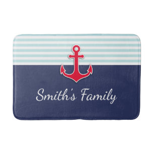 Personalised Nautical Design With Family Name Bath Mat