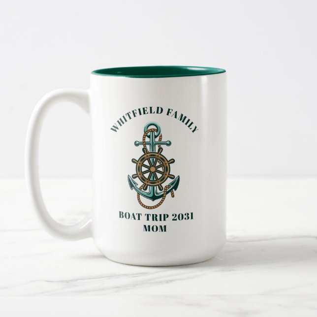Personalised Nautical Family Reunion Boat Trip Two-Tone Coffee Mug (Left)