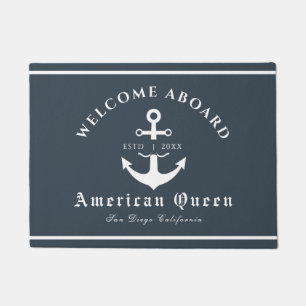 Personalised Nautical Green Welcome Aboard Doormat