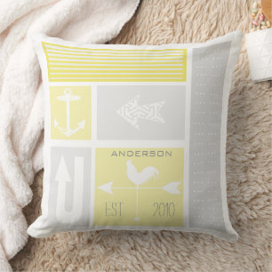 Personalised Nautical Grey Yellow Colour Block Cushion